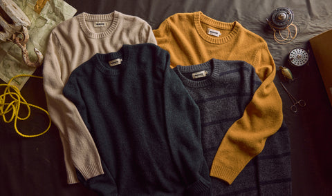 Laydown of Lodge Yak Wool Sweaters