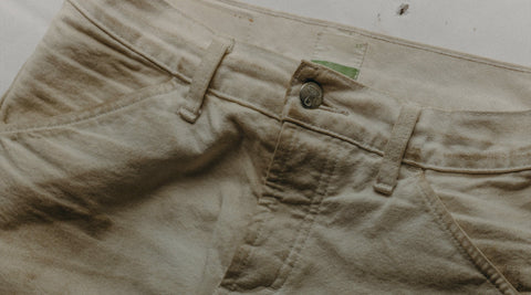 editorial image of the waistband on The Good Acre Chore Pant
