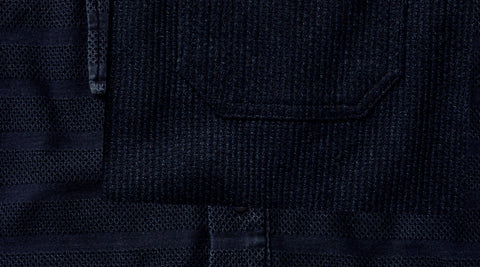 Close up of indigo sashiko fabric
