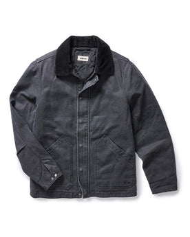 flatlay of The Workhorse Jacket in Coal Chipped Canvas, Outerwear by Taylor Stitch