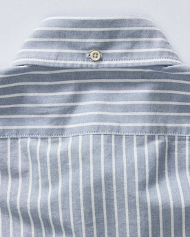 material shot of the back of the collar on The Jack in Blue Sky Stripe Oxford, Wovens by Taylor Stitch