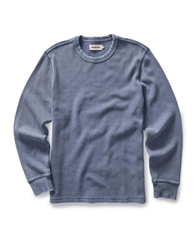 flatlay of The Organic Cotton Crew in Washed Blue Waffle, Knits by Taylor Stitch