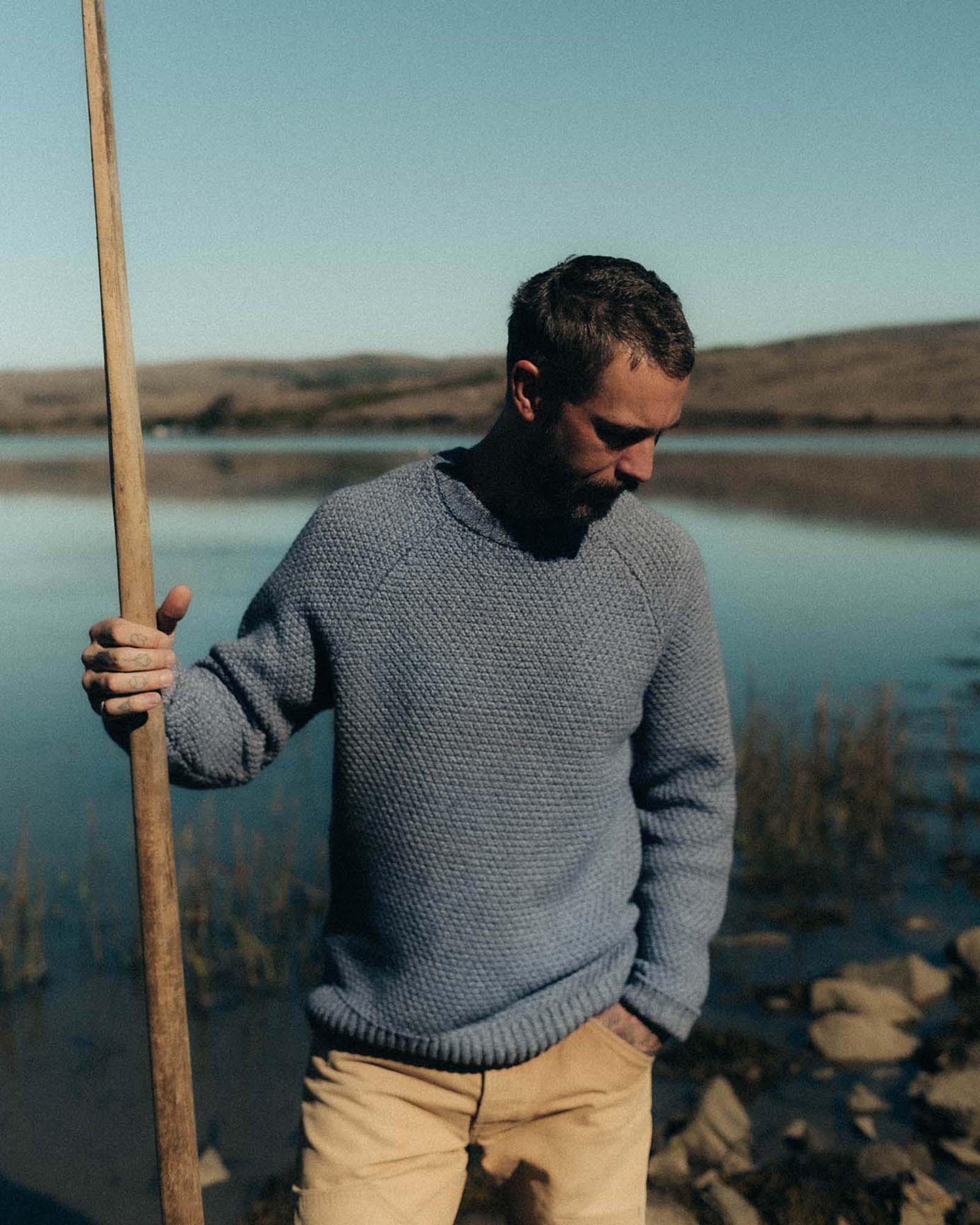 The Fisherman Sweater in Blue Melange | Taylor Stitch