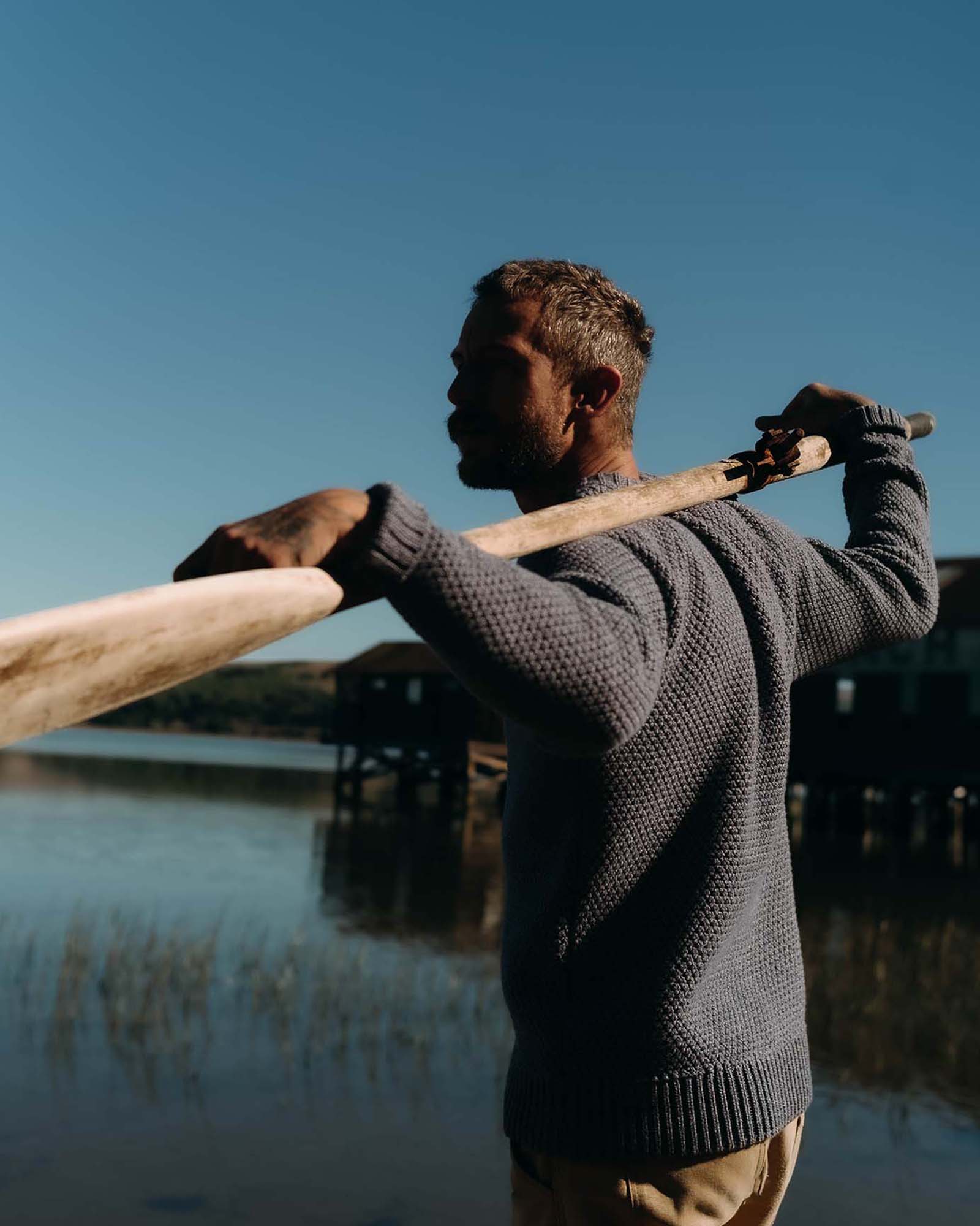 The Fisherman Sweater in Blue Melange | Taylor Stitch