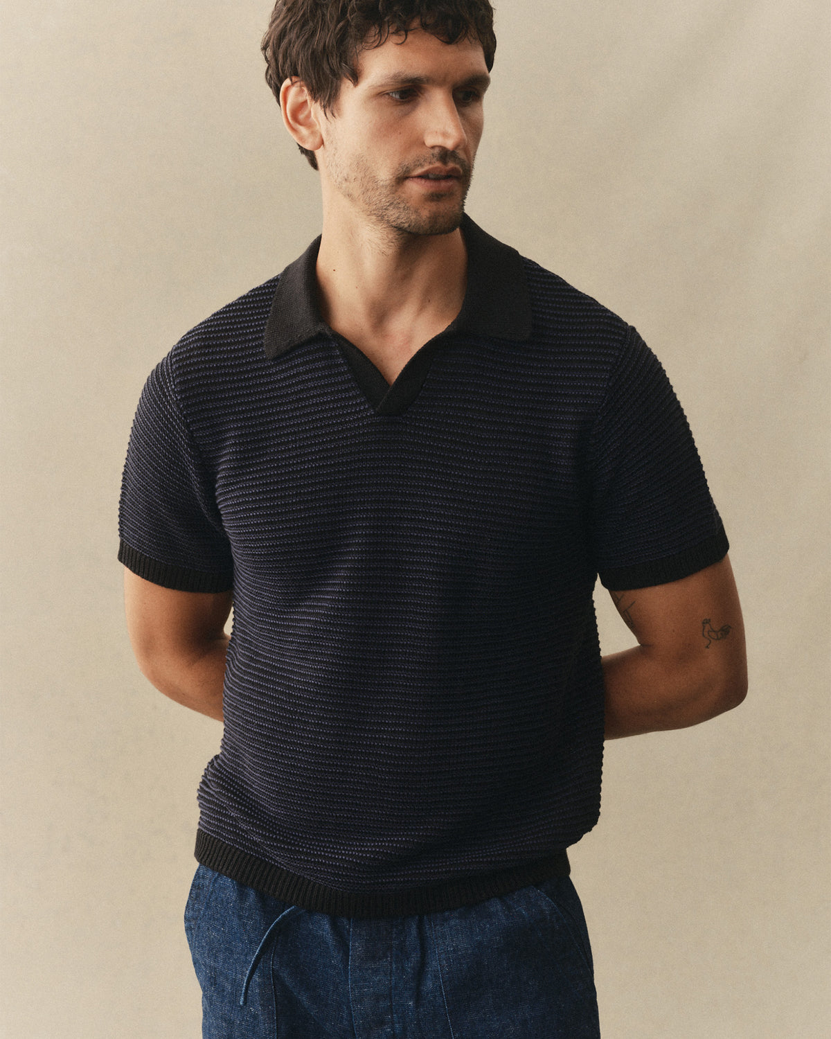 The Valencia Sweater Polo in Coal Stripe | Taylor Stitch