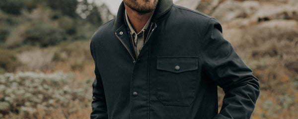 Model wearing The Deck Waxed Canvas Jacket
