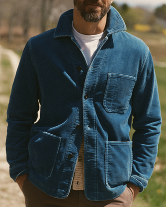 fi tmodel posing in The Ojai Jacket in Washed Indigo Corduroy