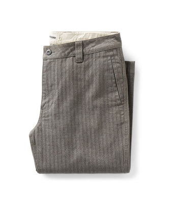 folded flatlay of The Emlen Pant in Smoked Olive Herringbone