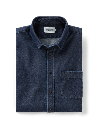 folded flatlay of The Jack in Rinsed Indigo Japanese Jacquard Dot