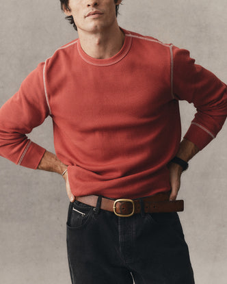 fit model showing off The Organic Cotton Crew in Canyon Waffle