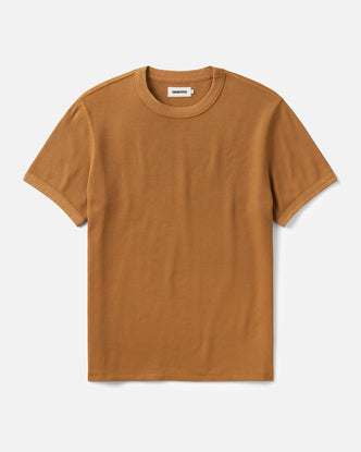 flatlay of The Organic Cotton Short Sleeve Crew in Saffron Waffle