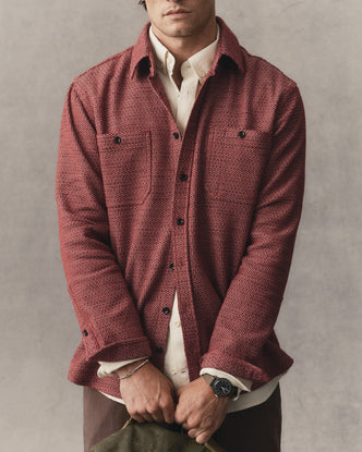 fit model showing off The Utility Shirt in Canyon Sashiko