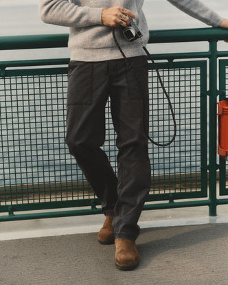 fit model posing in The Breakwater Pant in Coal Ripstop