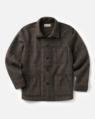 flatlay of The Ojai Jacket in Rust Check Harris Tweed Wool
