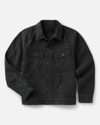 flatlay of The Long Haul Jacket in Faded Black Washed Moleskin