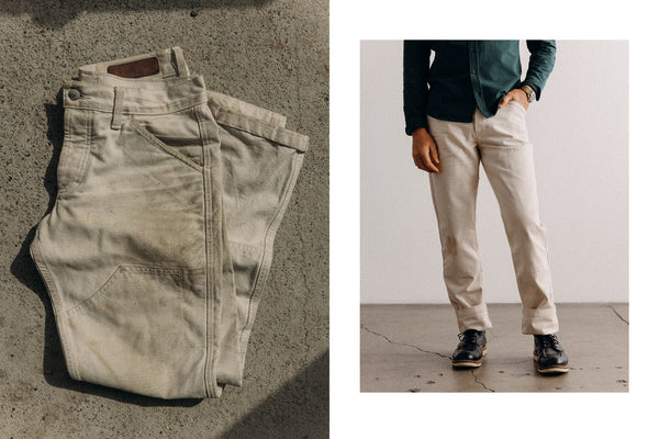 editorial images of The Good Acre Chore Pant in Natural Canvas