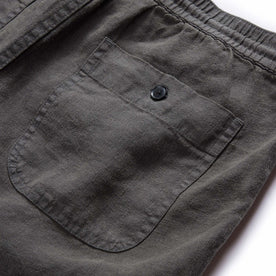material shot of the rear pocket on The Apres Short in Granite Hemp