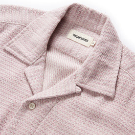 material shot of the camp collar on The Conrad in Orchid Jacquard