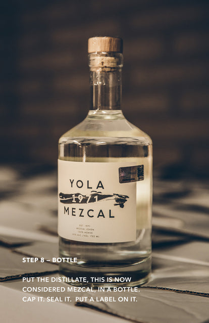 Step 8: Bottle - close up of a Yola Mezcal bottle.