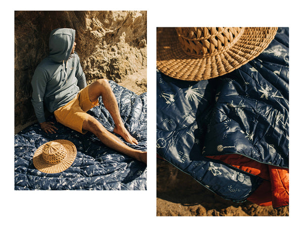picture of Wylie Robinson and Rumpl blanket side by side
