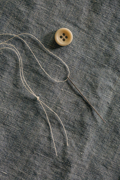 Button and threaded needle; ready to go.