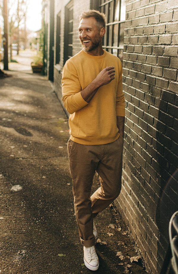Editorial Panel: The Fillmore Crewneck in Canary, Knits by Taylor Stitch
