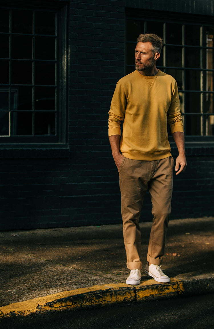 Editorial Panel: The Fillmore Crewneck in Canary, Knits by Taylor Stitch