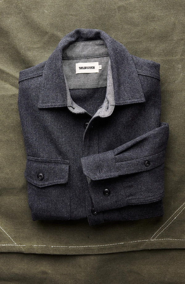 folded flatlay of The CPO Shirt in Heather Slate Twill