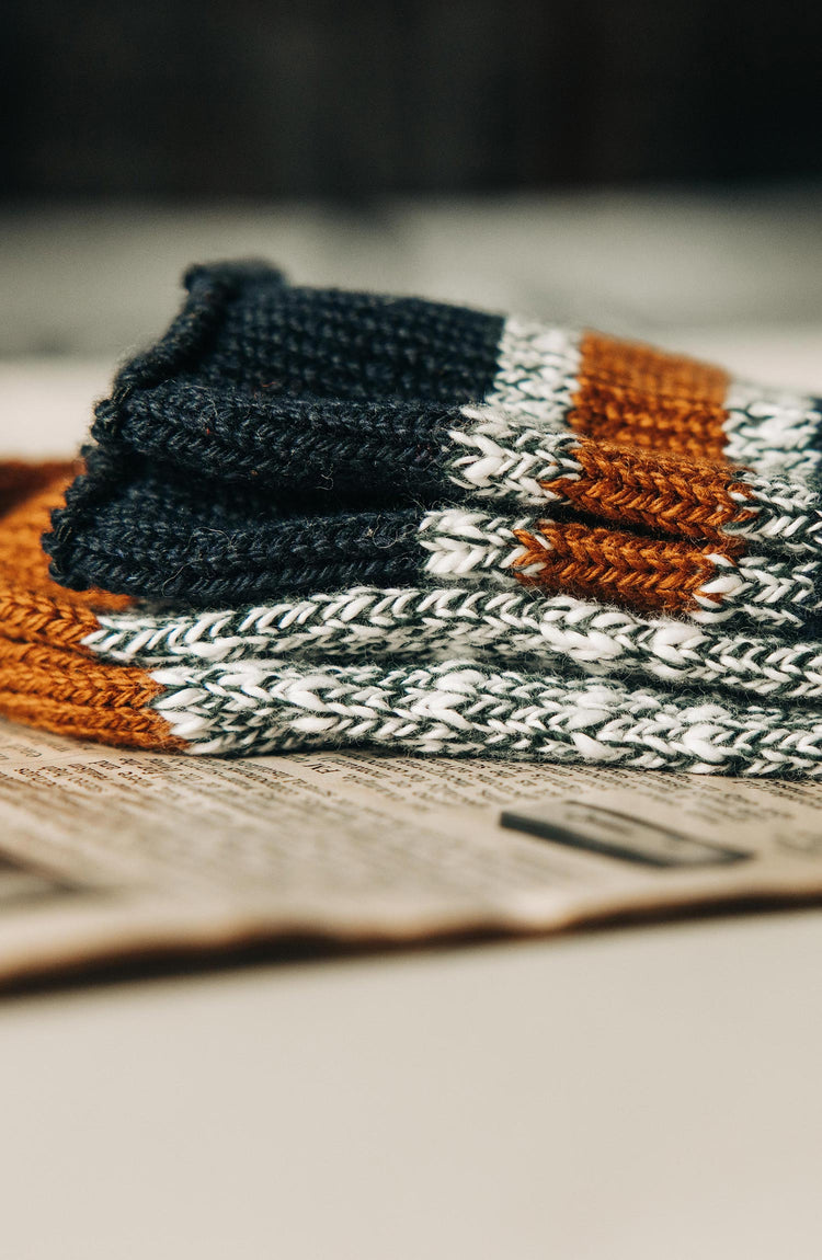 Editorial Panel: The Camp Sock in Heather Olive, Accessories by Taylor Stitch