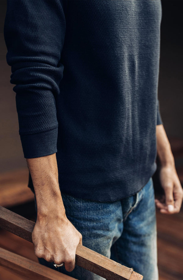 Editorial Panel: The Heavy Bag Waffle Long Sleeve in Navy, Knits by Taylor Stitch