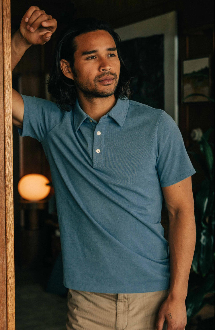 Editorial Panel: The Heavy Bag Polo in Ocean, Knits by Taylor Stitch