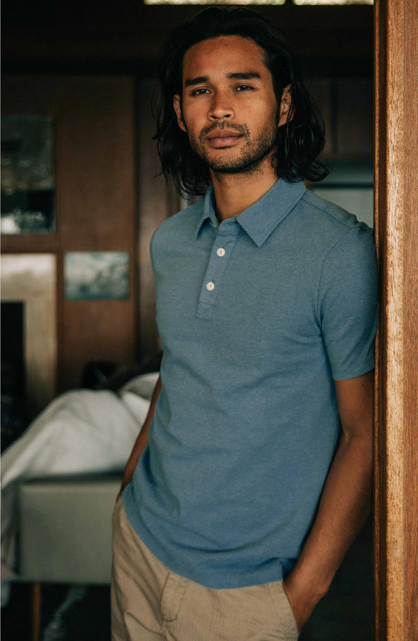 Editorial Panel: The Heavy Bag Polo in Ocean, Knits by Taylor Stitch