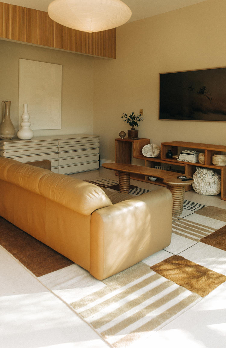living room interior with leather couch