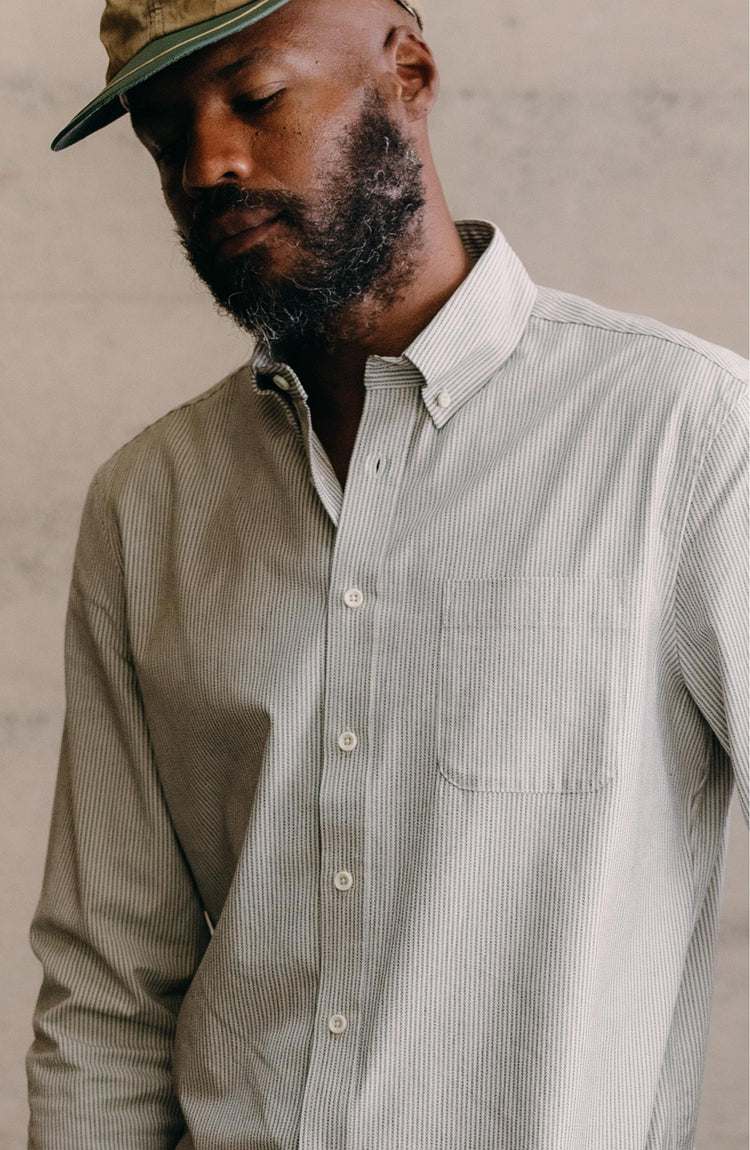 Editorial Panel: The Jack in Coal Jaspe University Stripe Oxford, Wovens by Taylor Stitch
