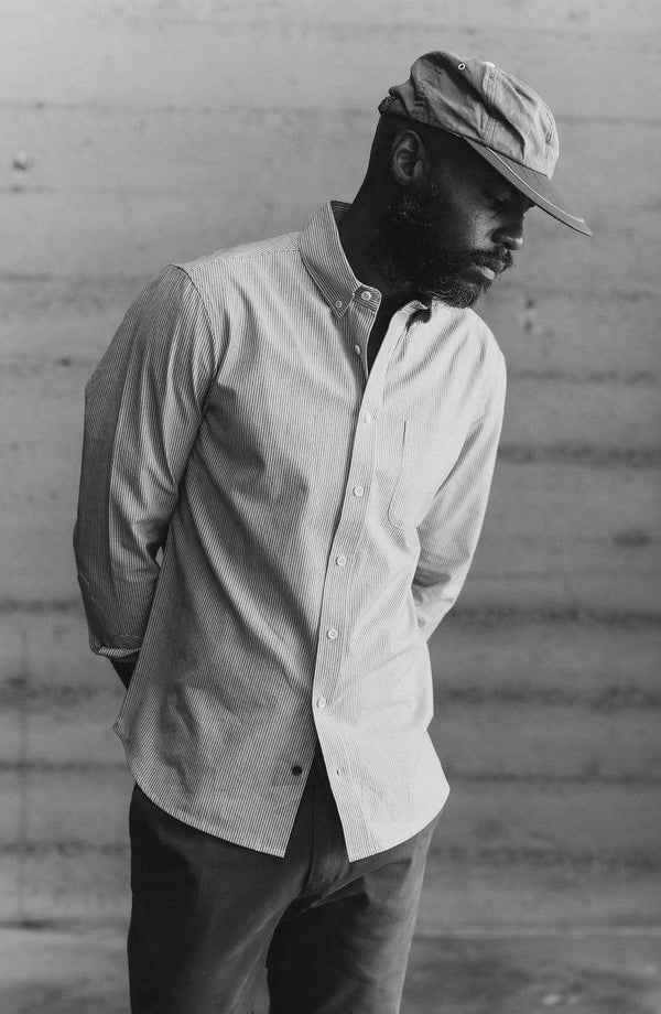 Editorial Panel: The Jack in Coal Jaspe University Stripe Oxford, Wovens by Taylor Stitch