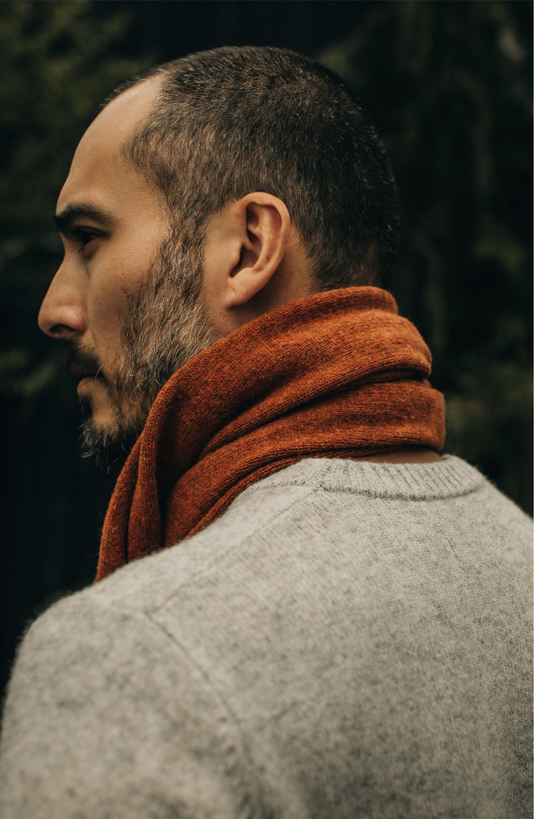 Editorial Panel: The Lodge Scarf in Rust, Accessories by Taylor Stitch