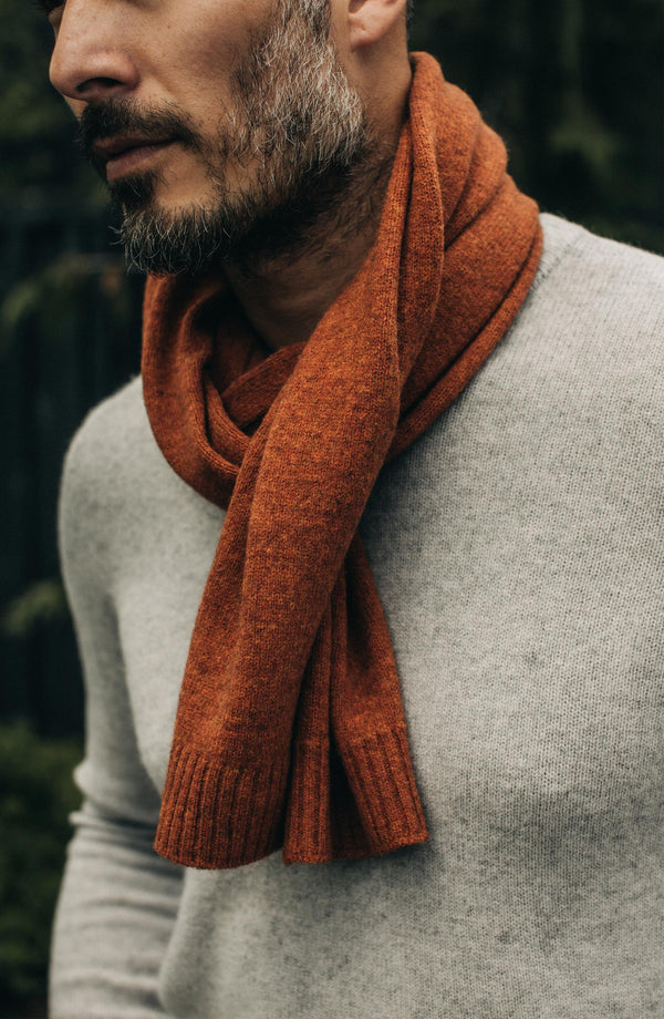 Editorial Panel: The Lodge Scarf in Rust, Accessories by Taylor Stitch