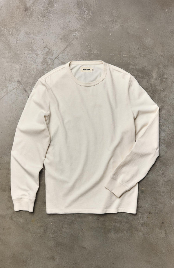 editorial flatlay of The Organic Cotton Long Sleeve Tee in Vintage White