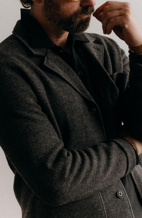 The Ridgewood Cardigan in Charcoal Birdseye Wool