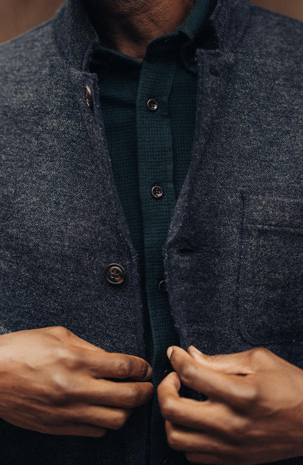 The Ridgewood Cardigan in Navy Birdseye Wool