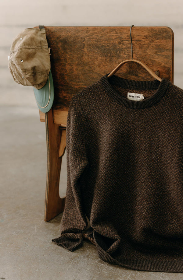 editorial image of The Eddy Crew in Coffee Herringbone hanging