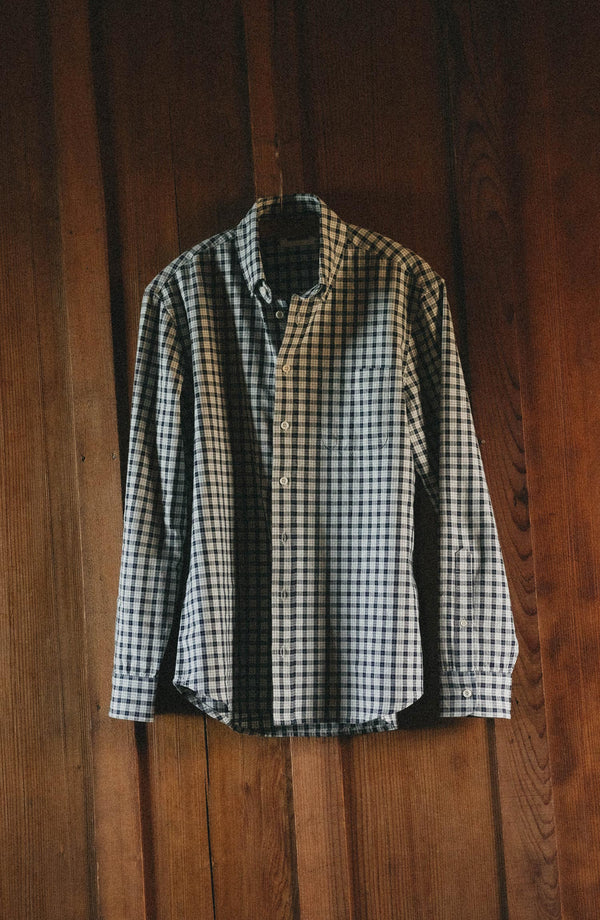 editorial image of The Jack in Indigo Micro Check Oxford hanging