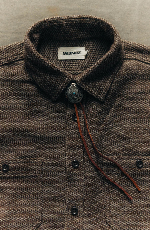editorial flatlay of The Utility Shirt in Mulch Sashiko