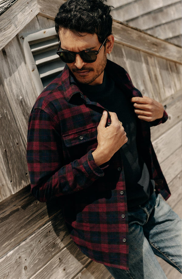 fit model posing in The Yosemite Shirt in Port Plaid
