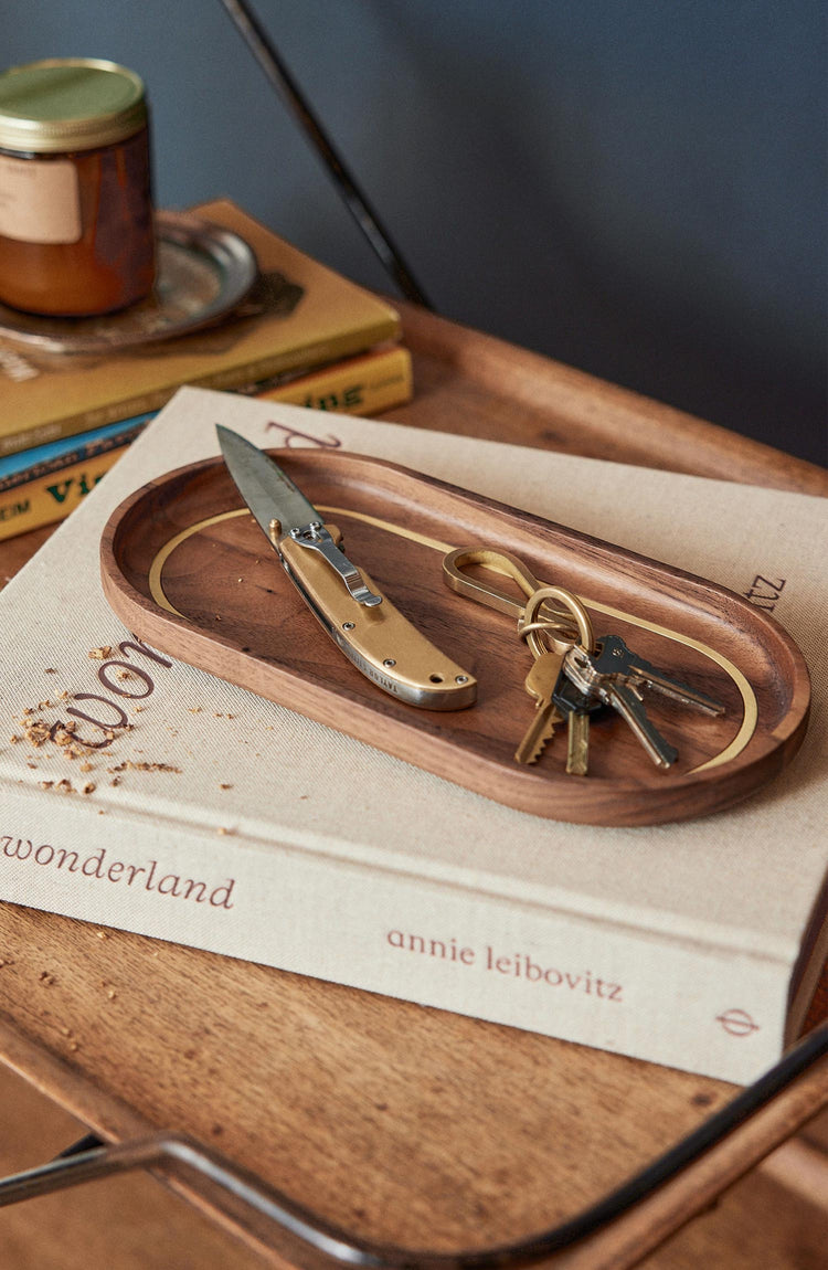 Editorial Panel: The Valet Tray in Walnut and Brass, Accessories by Taylor Stitch
