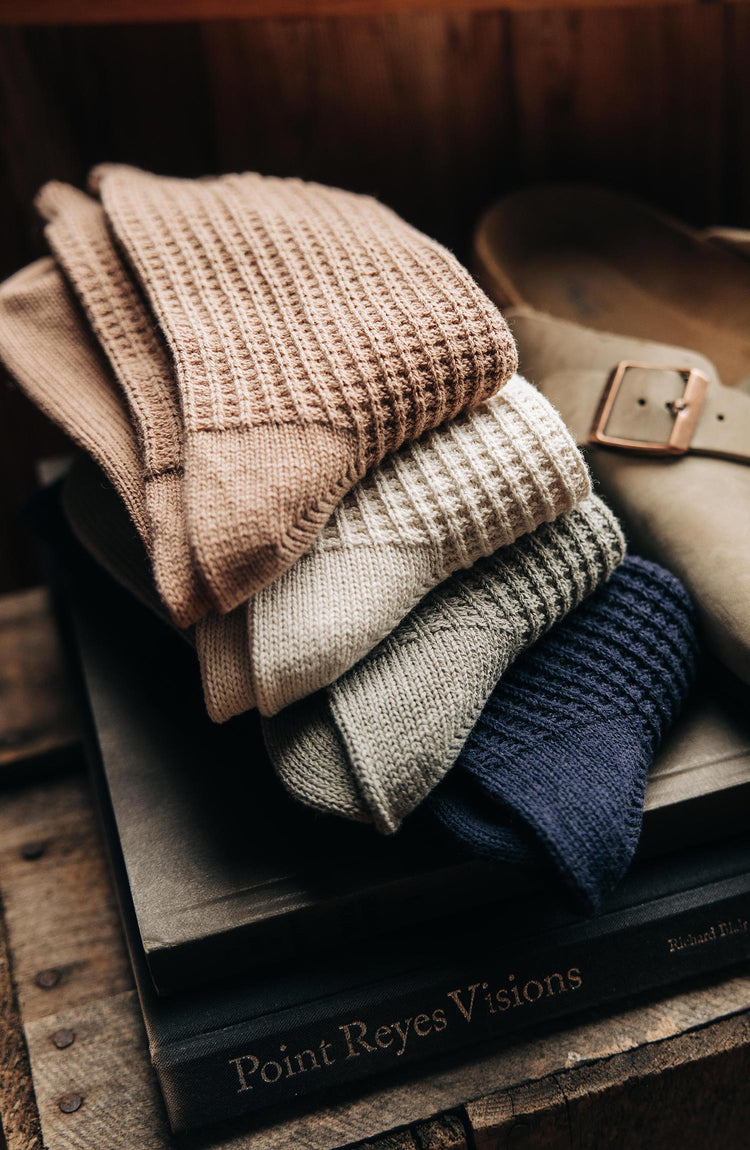 Editorial Panel: The Waffle Sock in Sagebrush, Accessories by Taylor Stitch