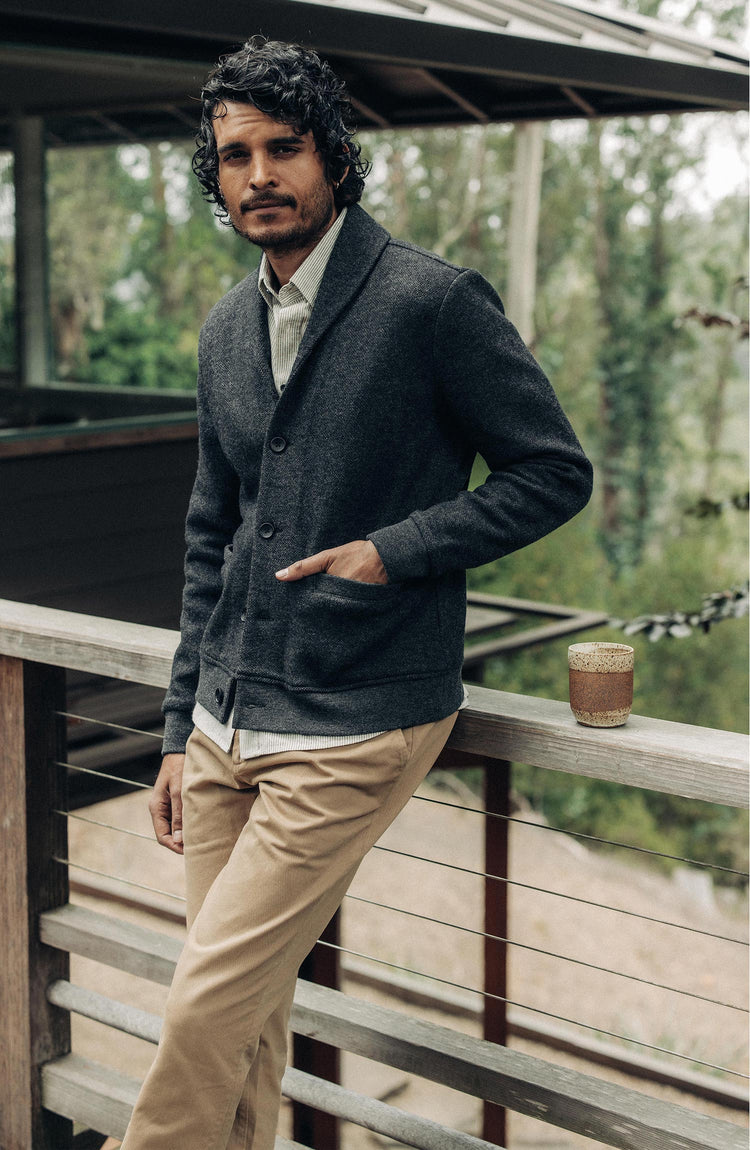 Editorial Panel: The Weekend Cardigan in Charcoal Herringbone Wool, Knits by Taylor Stitch