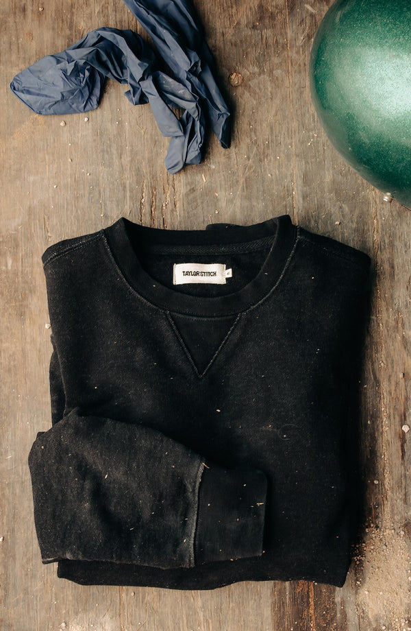 folded flatlay of The Apres Crew in Black Indigo Terry