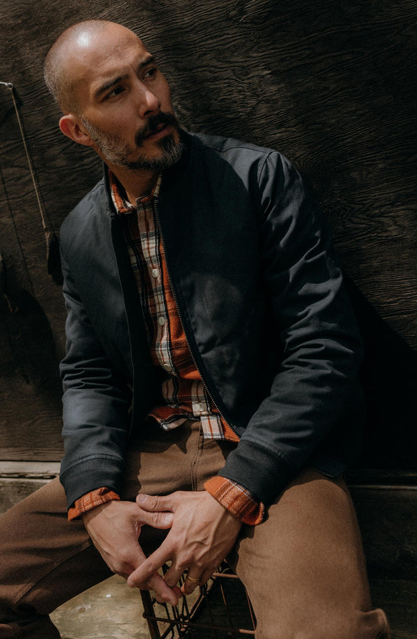 fit model showing off the cuffs on The Camp Pant in Aged Penny Chipped Canvas