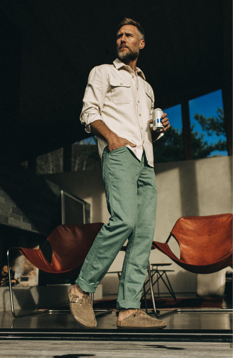 Editorial Panel: The Chore Pant in Ocean Boss Duck, Bottoms by Taylor Stitch
